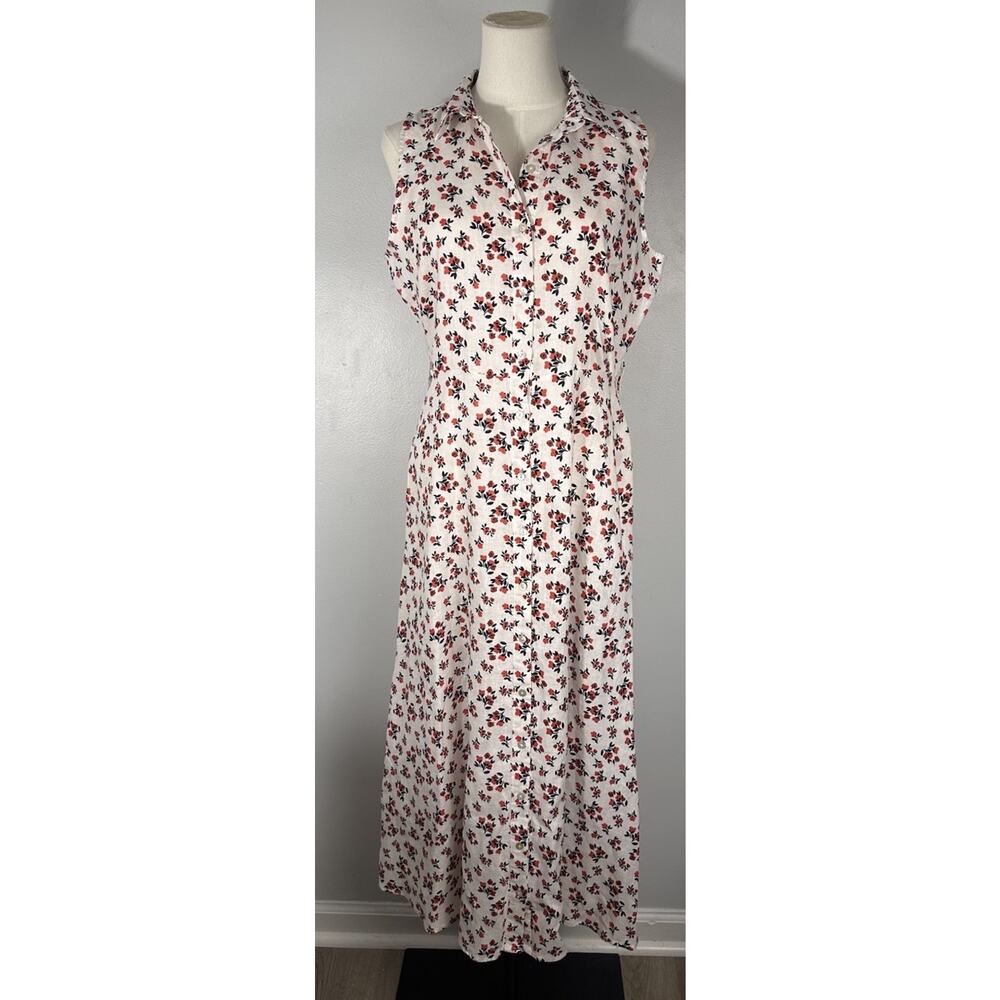 Cynthia Rowley 100% Linen Fit & Flare Midi Ditsy Floral Dress Cottage Core Sz 4